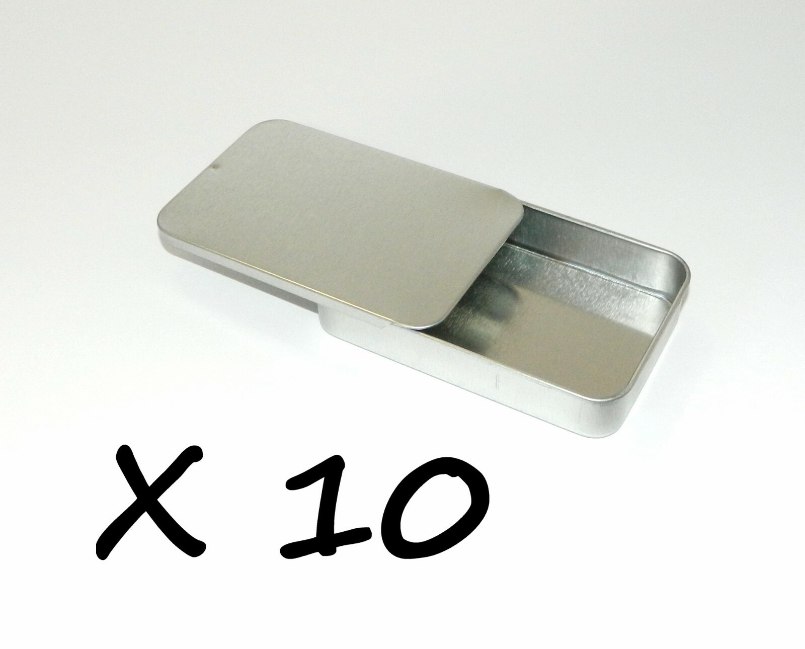 3 3/8 x 2 1/8 x 5/8 in Shallow Rectangular Slide Top Lid Tin Box Container x 10