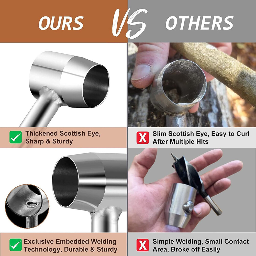 Outdoor Survival Gear Hand Auger Wrenches with Leather Case Drill Wood Pegs