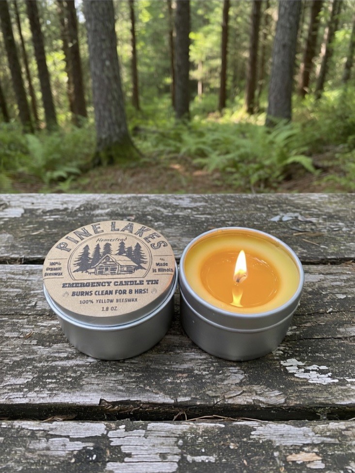 SURVIVAL Emergency Candle Set, Two- 12 Hr Tins & One-4hr Candle- 100% Beeswax