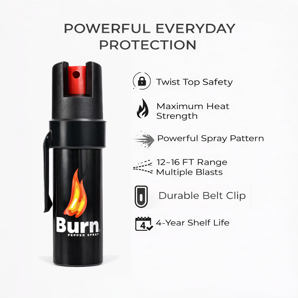 2 Pack Burn Pepper Spray 0.84 fl oz Self Defense Security Belt Clip & Twist Top