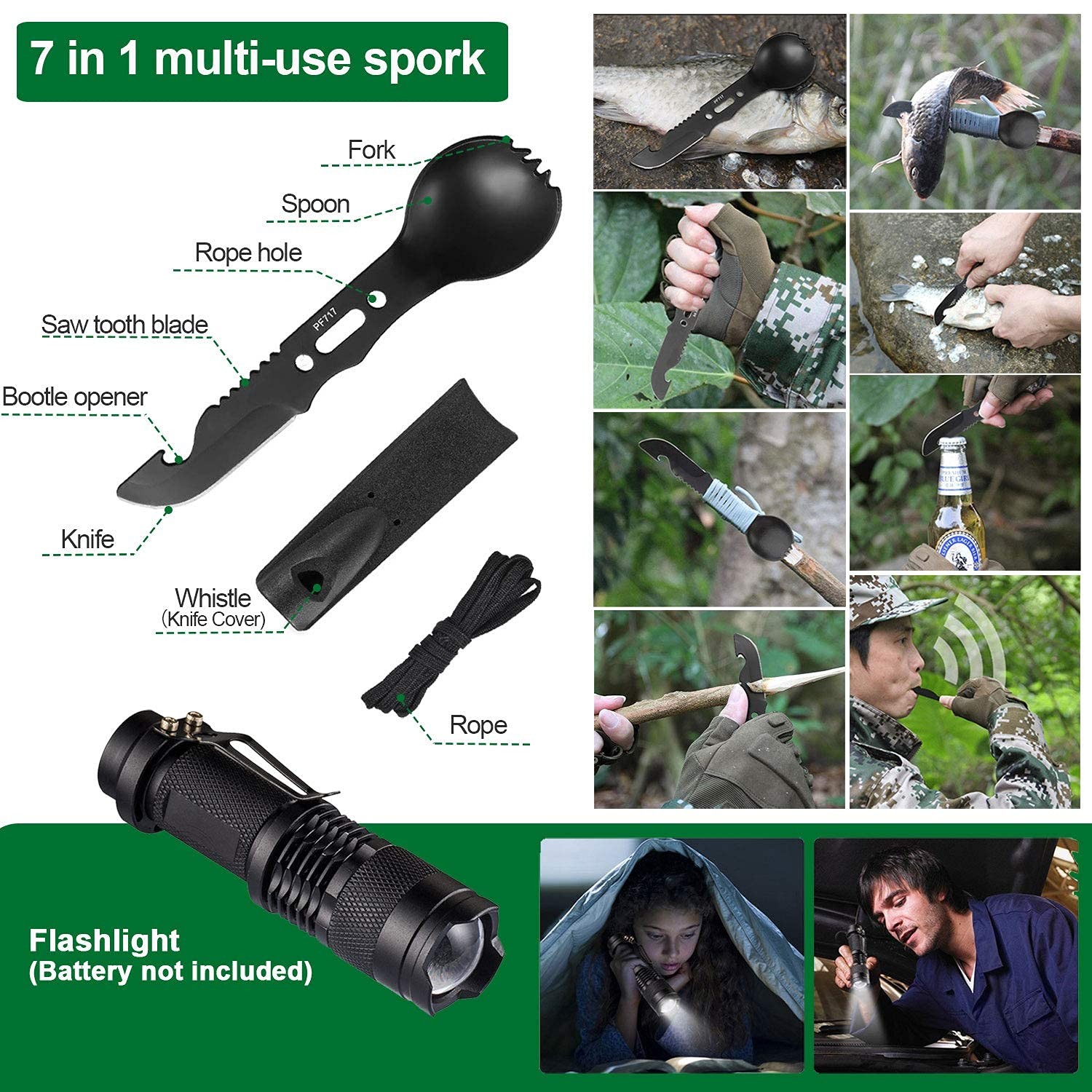 Emergency Tactical Kit 35in1 Outdoor Camping Hiking Gear Gift Men Dad Black