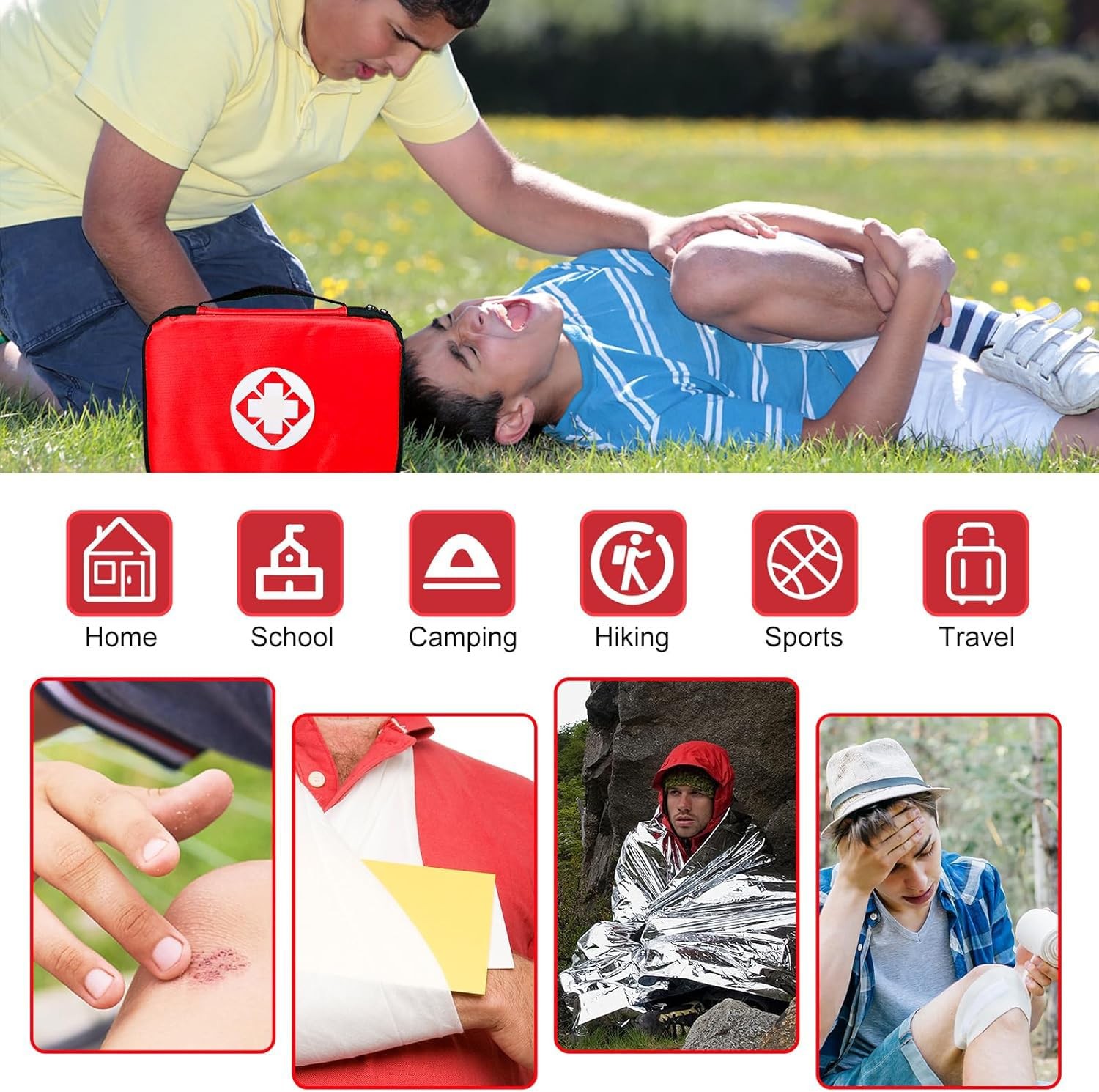 Travel-First Aid-Kit Car-Home 300PCS Survival-Kit Outdoor-Adventure – Red