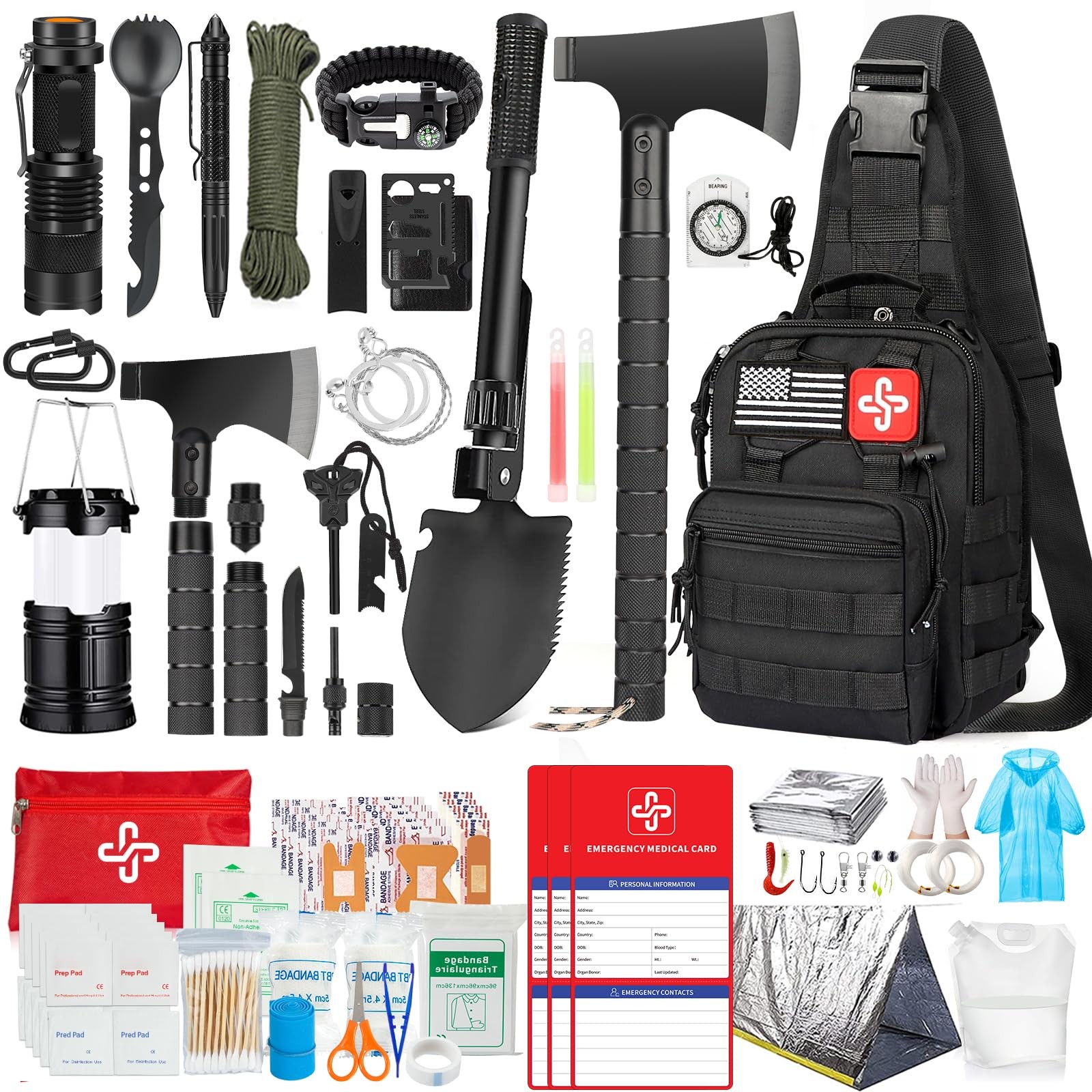 Survival Kit, 262Pcs Gear and Supplies with First Standard, Black