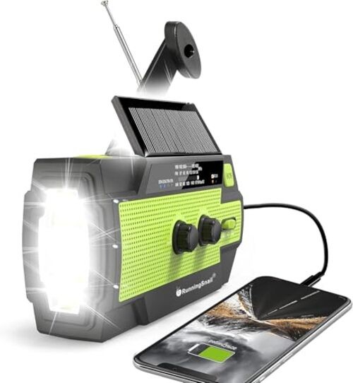 Emergency Crank Weather Radio, 14800mWh Solar Hand Crank Portable 090P-Green