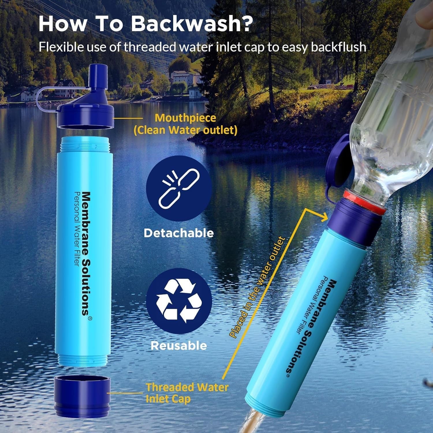 Filtro de agua tipo pajilla S1 portátil, certificado para camping y emergencia
