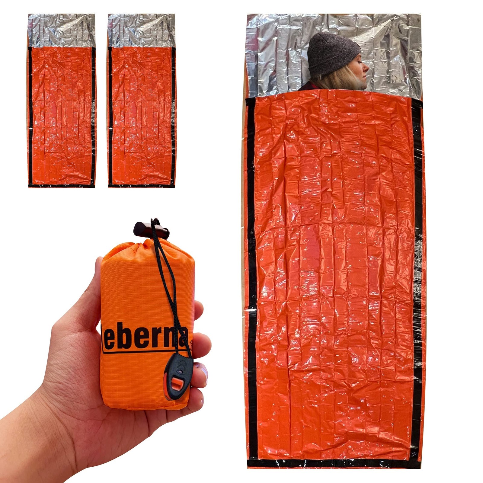 Leberna Emergency Sleeping Bag Survival 2 Pack | 2 Bags, Silver