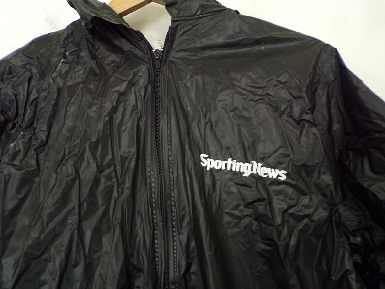 Sporting News Vinyl Zippered Rain Jacket With Hood ** L-XL **BRAND NEW**
