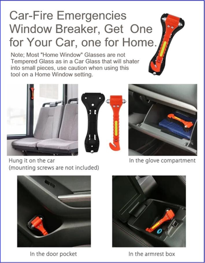 Lot of Two Car-Fire-Safety Emergency Hammer Window Breaker Seat Belt Cutter Tool