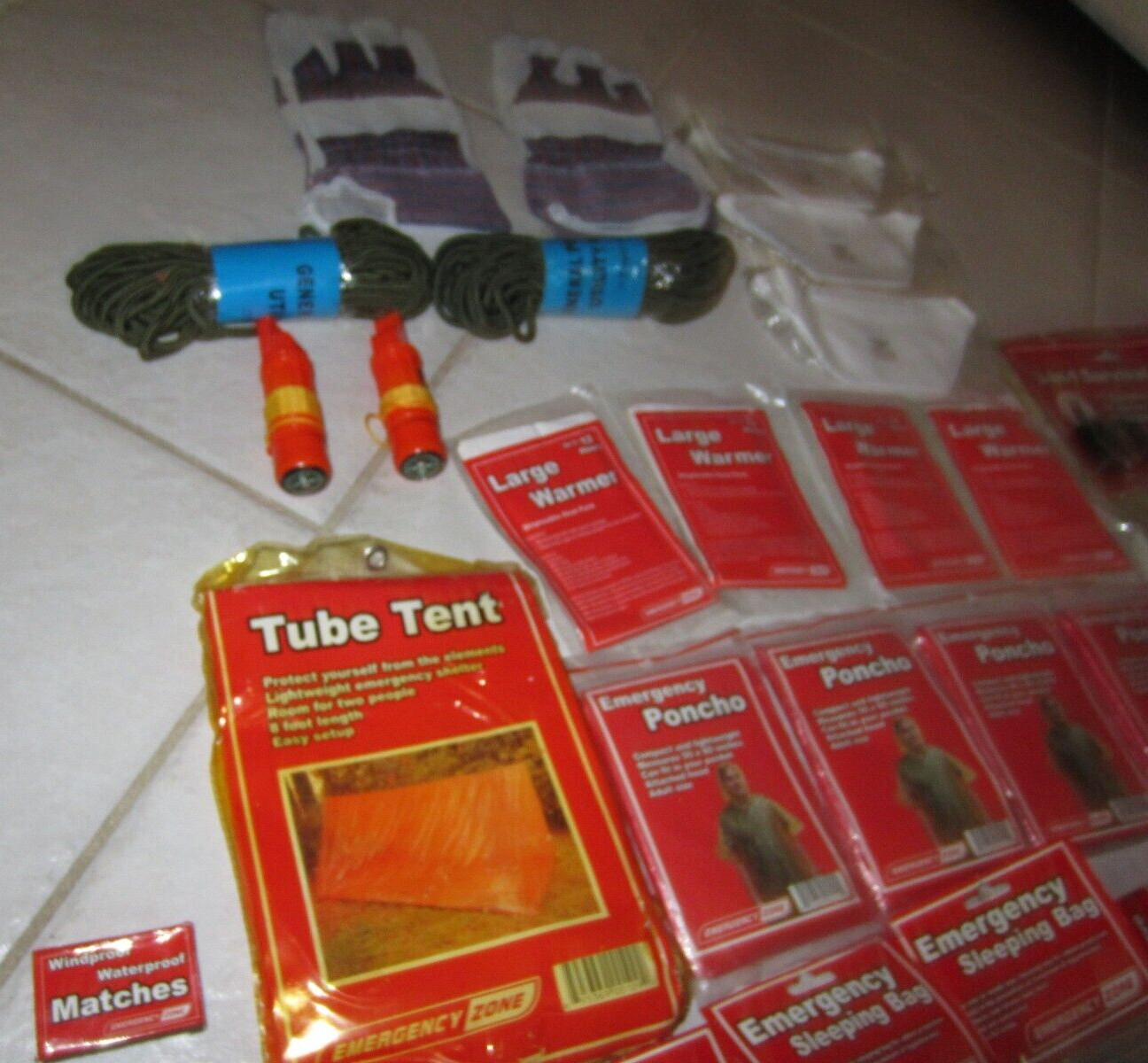 LARGE SURVIVAL KIT LOT HIKING KIT LOT HURRICANE KIT VARIOUS 40 PIECE AS PICTURED