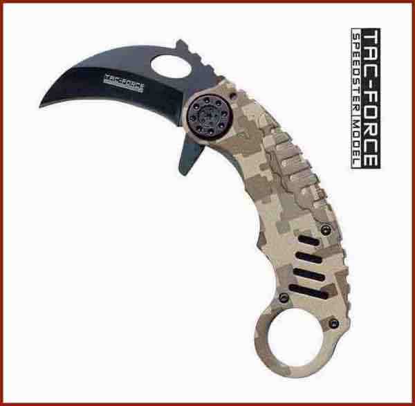 Camo Pocket Folding Karambit Knife + Camo Tactical Karambit Fixed Blade 7″