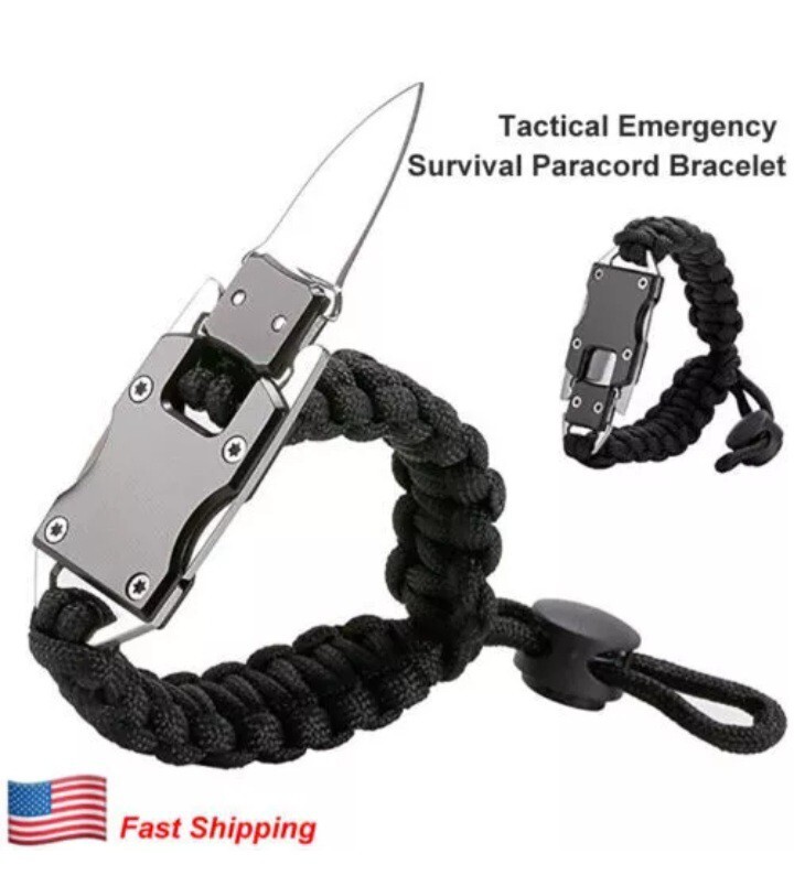 2 Pack Black Paracord Tactical Bracelet Survival Gear EDC Tactical Gift US