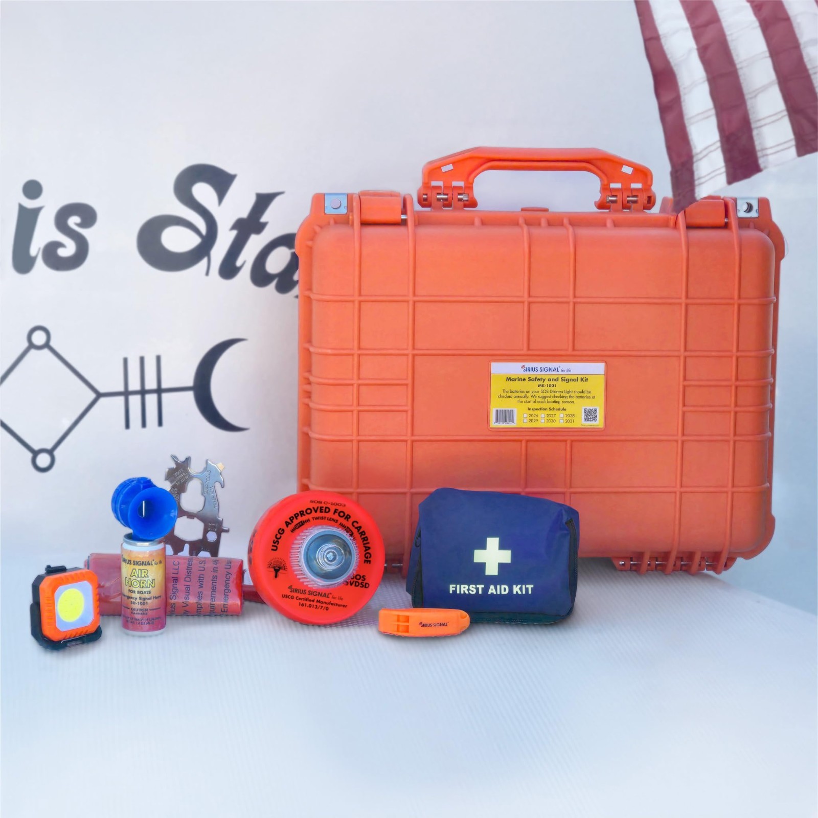 Complete Boating Safety SOS Kit – Visual, Audible, First Aid System – USCG Appro