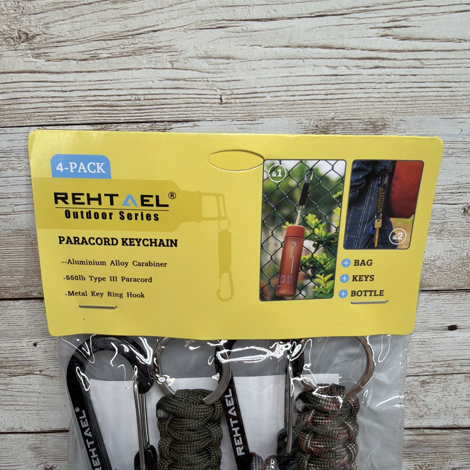 REHTAEL Keychain Paracord Carabiner Military Braided Heavy Duty Black & Camo NEW