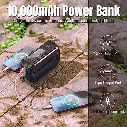 [37000mWh Battery] Emergency Radio, Hand Crank Solar, AM FM NOAA Radio SW10