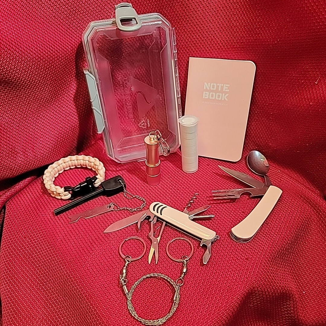 WILDERNESS SURVIVAL KIT 16 Pc knife flashlight cord waterproof camping Emergency