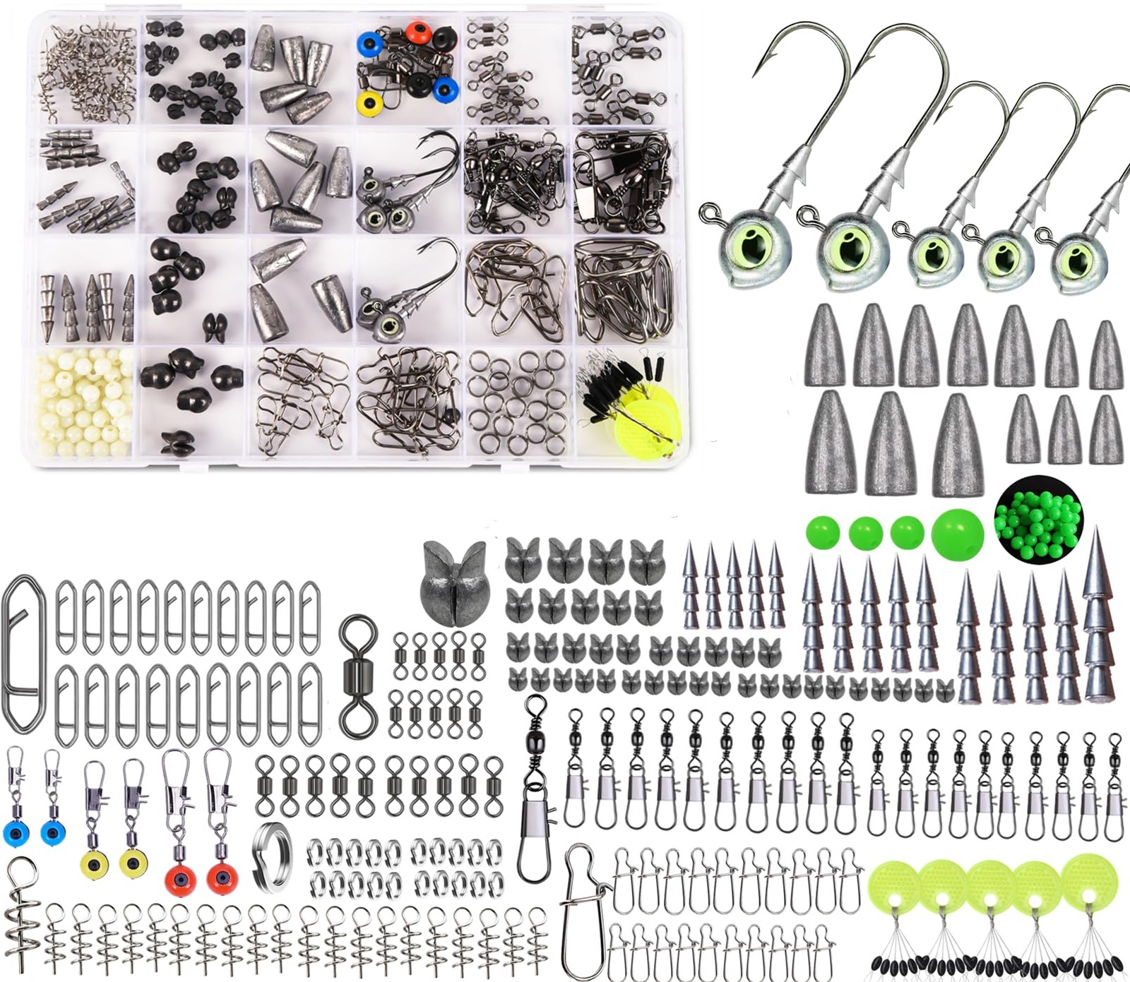 DAMIDEL 600 Pcs/Tackle Box Fishing Kit-Fishing Medium, Red black,while,green