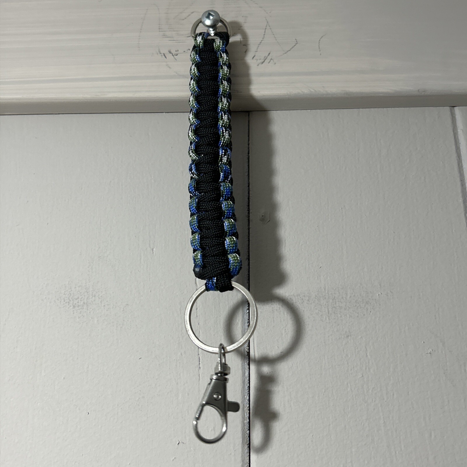 2Pcs Paracord Keychains Braided Paracord Lanyard Keychain Clip Blue Tint & Black