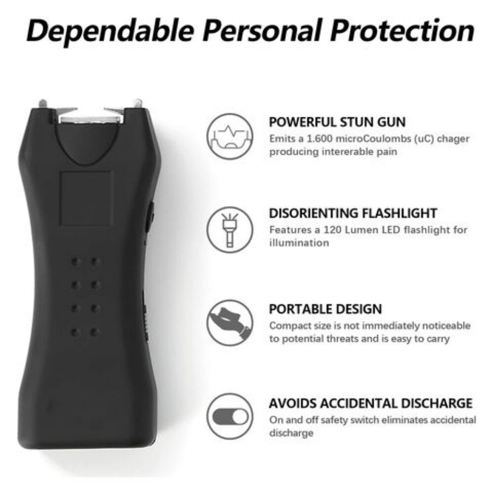 Black Rechargeable Stun Gun LED Flashlight w/ Holster Self Defense 718