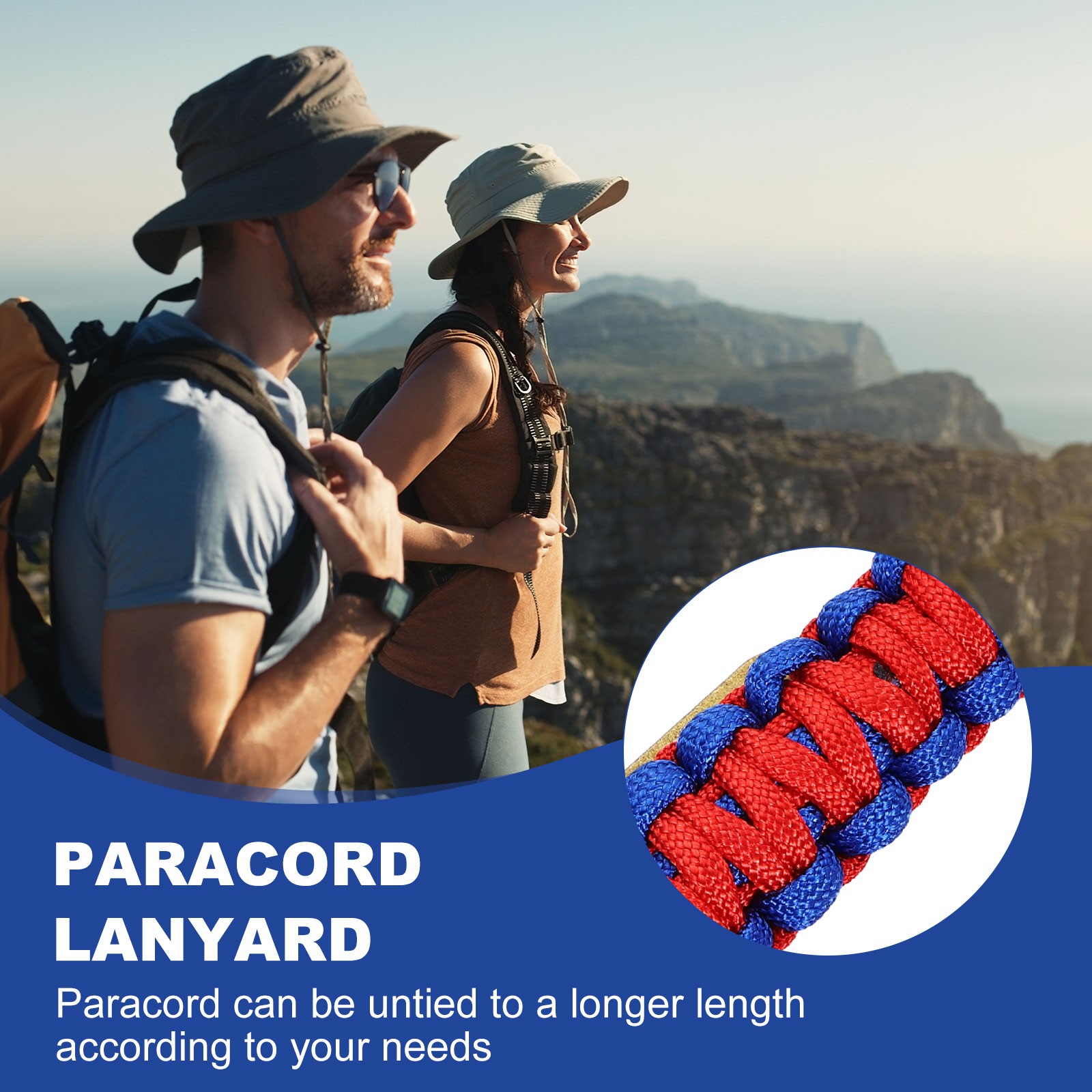 2Pcs Red and Blue Paracord Lanyard Strong Lanyard w USA Flag for Camping Hiking