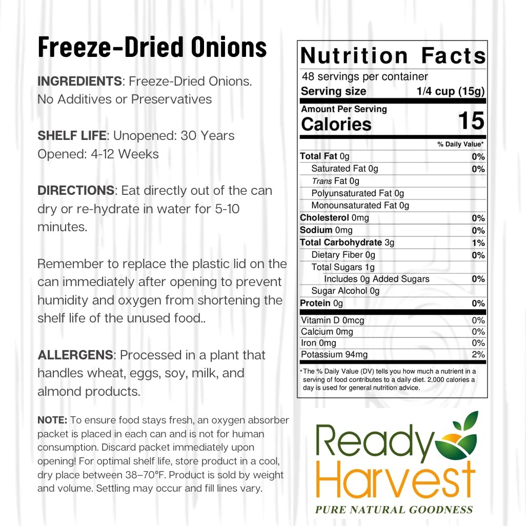 Ready Harvest Freeze-Dried Yellow Onions Dried Minced Emergency 1 CAN