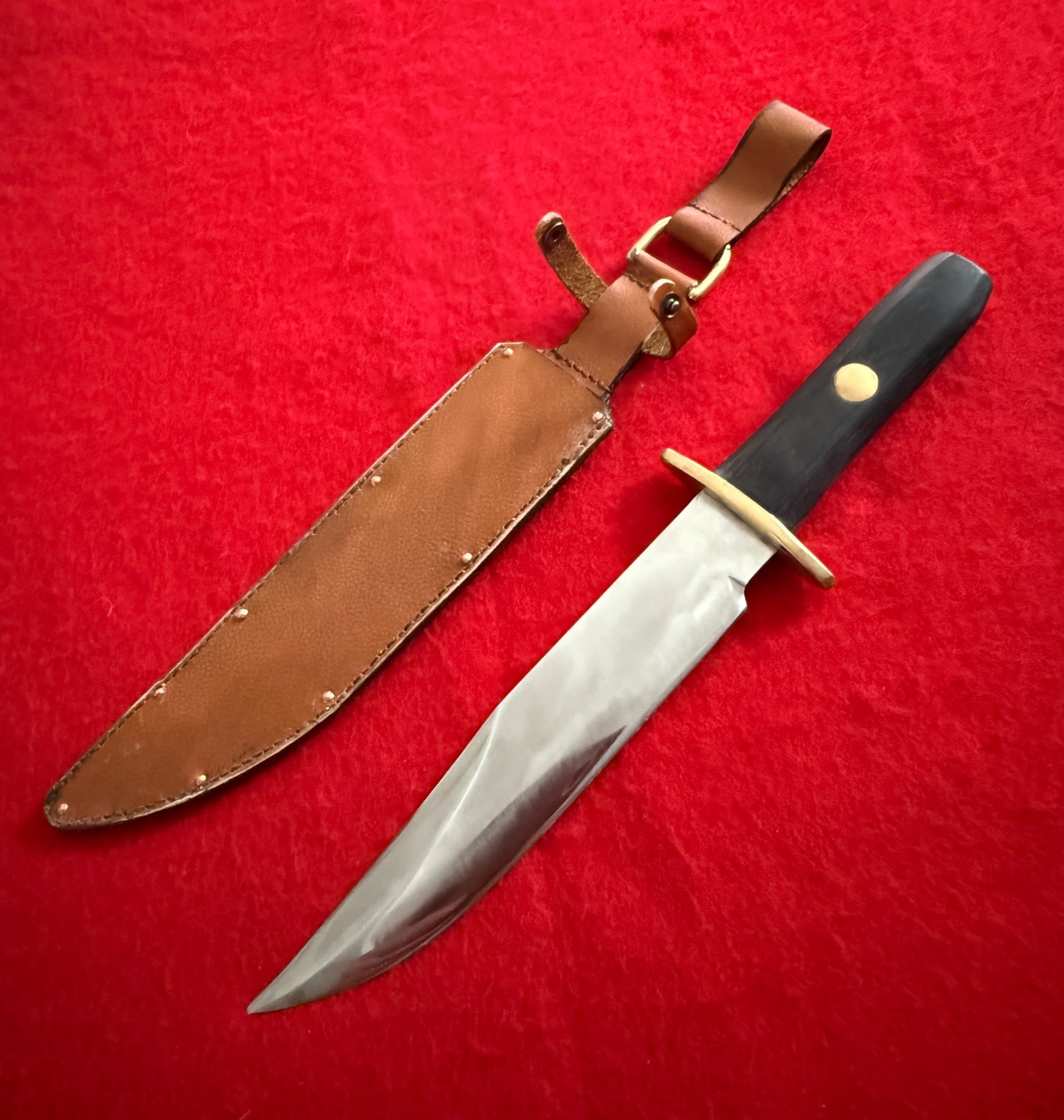 Vintage Bowie Knife Full Tang Brass Guard Wood Handle with Leather Sheath