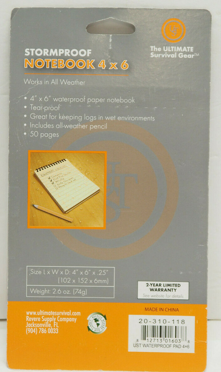 Stormproof UST Notebook 4×6 All Weather Emergency Disaster Tactical Preparedness
