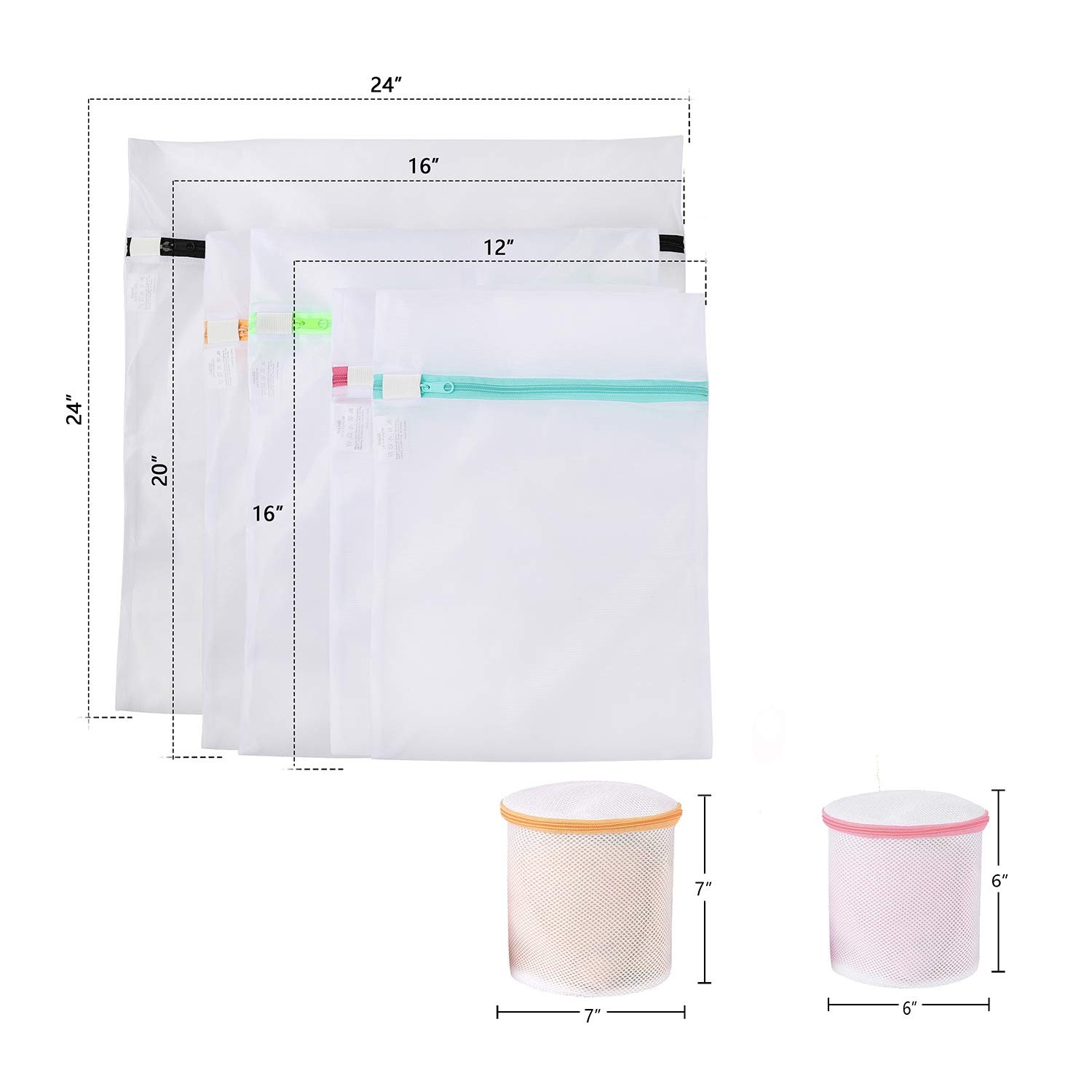 BAGAIL Laundry Bags Mesh Wash Bag 1XL,2L,2M,2 Bra Bags, Pearl White-Fine
