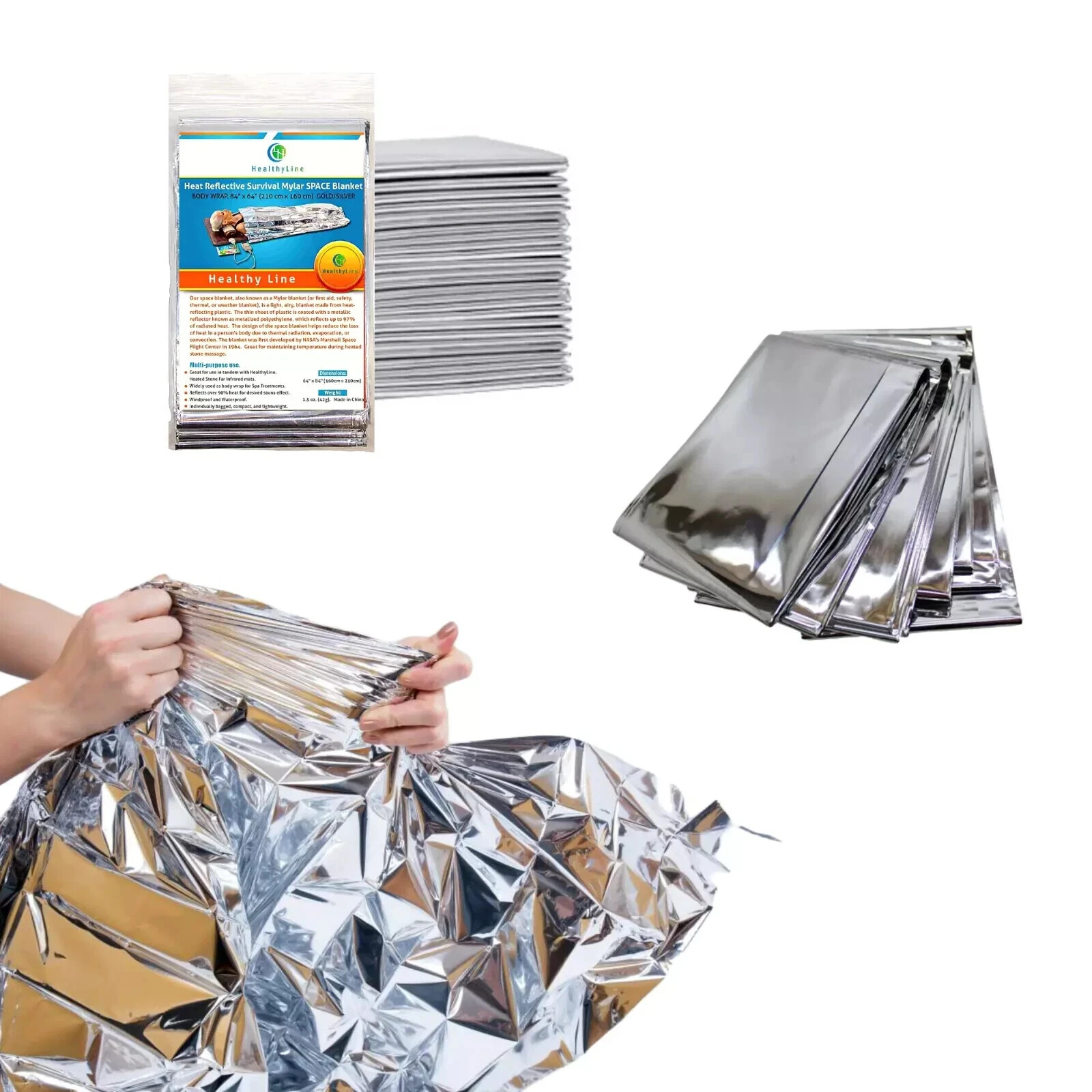 5 Pack Emergency Foil Blanket Survival Insulating Mylar Thermal Heat HealthyLine