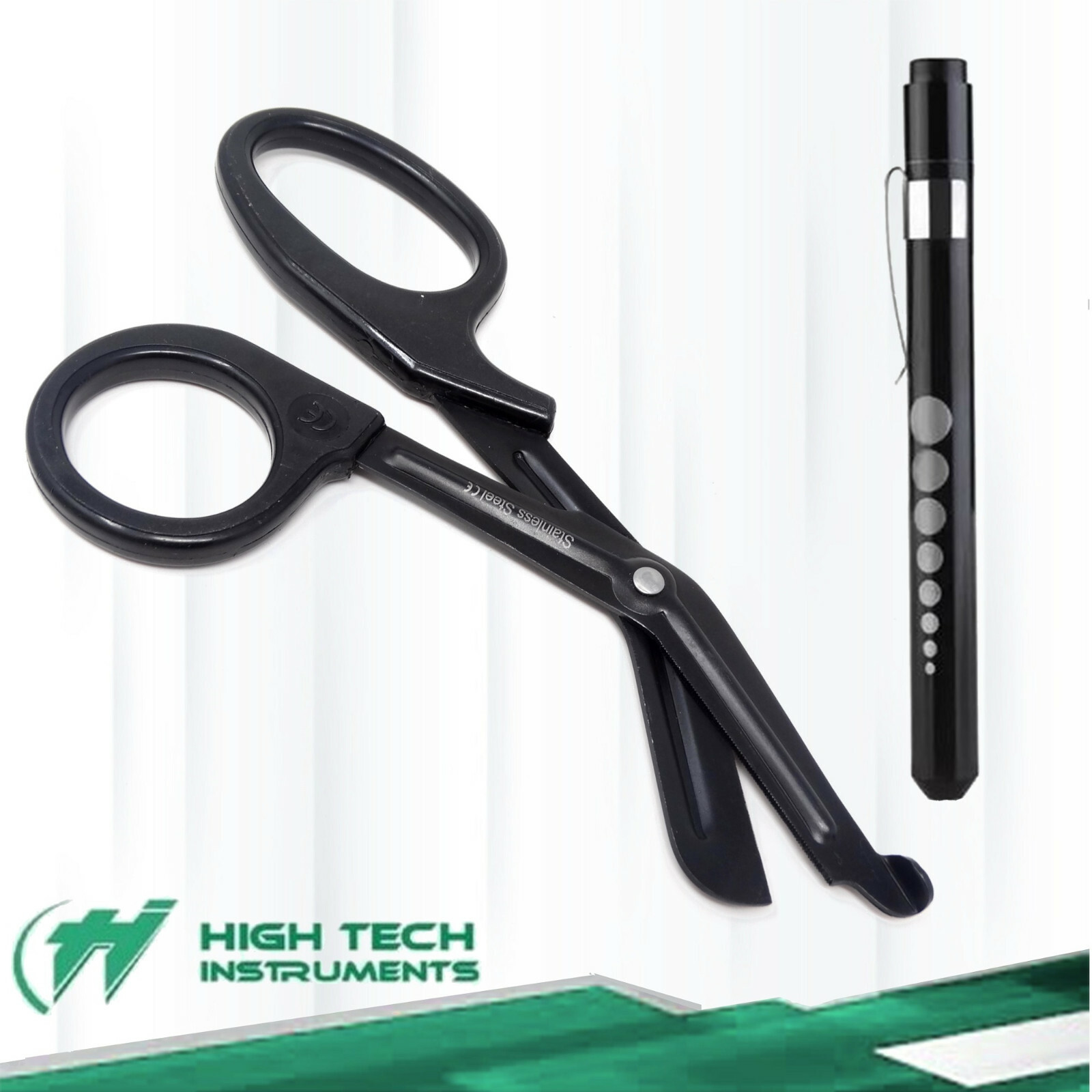 Tactical Black – Set of 2 Pcs Black EMT First Responder 7.5″ Shears + Black Pen