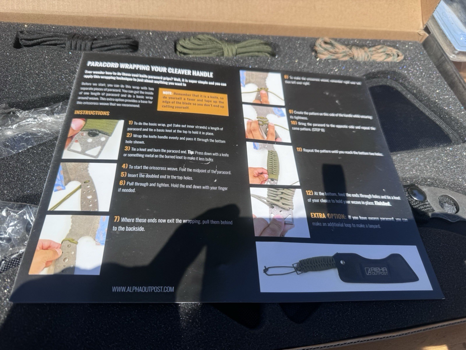 Alpha Outpost Raptor Survival Kit Paracord & Sheath Black Nylon Camping Hiking