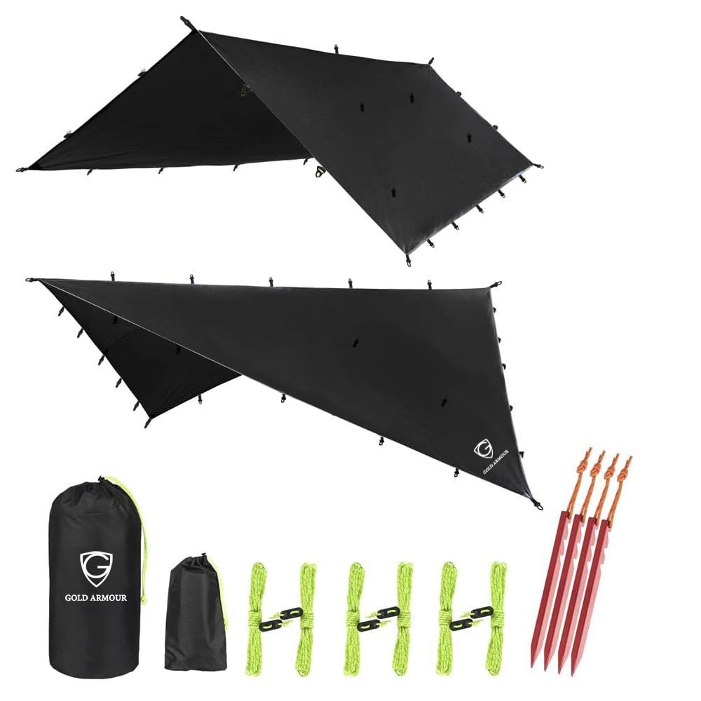Gold Armour Rainfly Tarp Hammock, Premium 20ft x 14.3ft x 14.3ft, Black