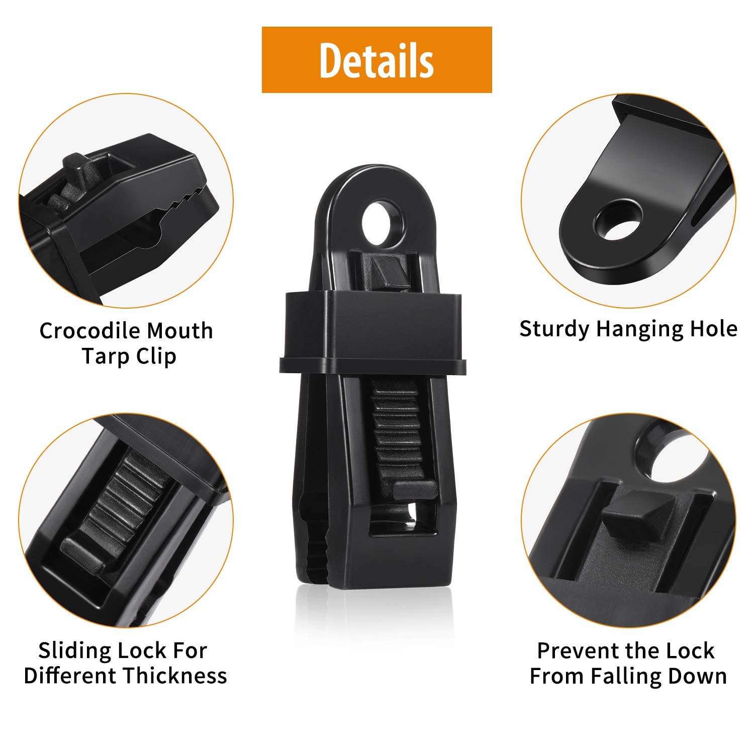 Outus 20 Pcs Tarp Clip Crocodile Mouth Multipurpose Secures 20 Pieces, Black