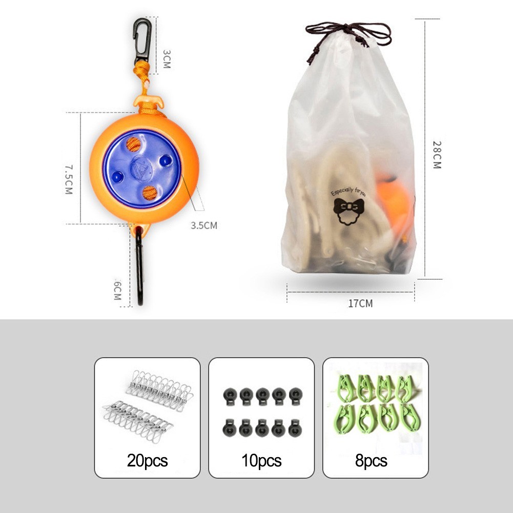 10 Meter Retractable Clothesline Set with Secure Clip System for Travel
