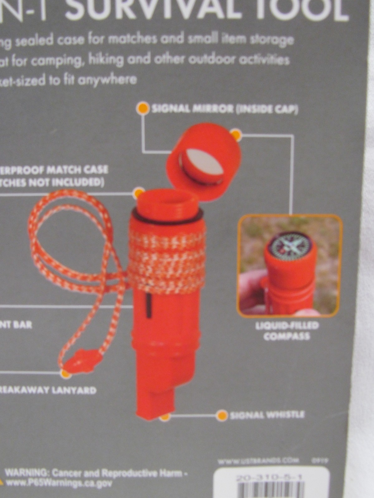 Survival Tool 5-In-1 Whistle Compass Flint Bar Signal Mirror Waterproof Case NEW