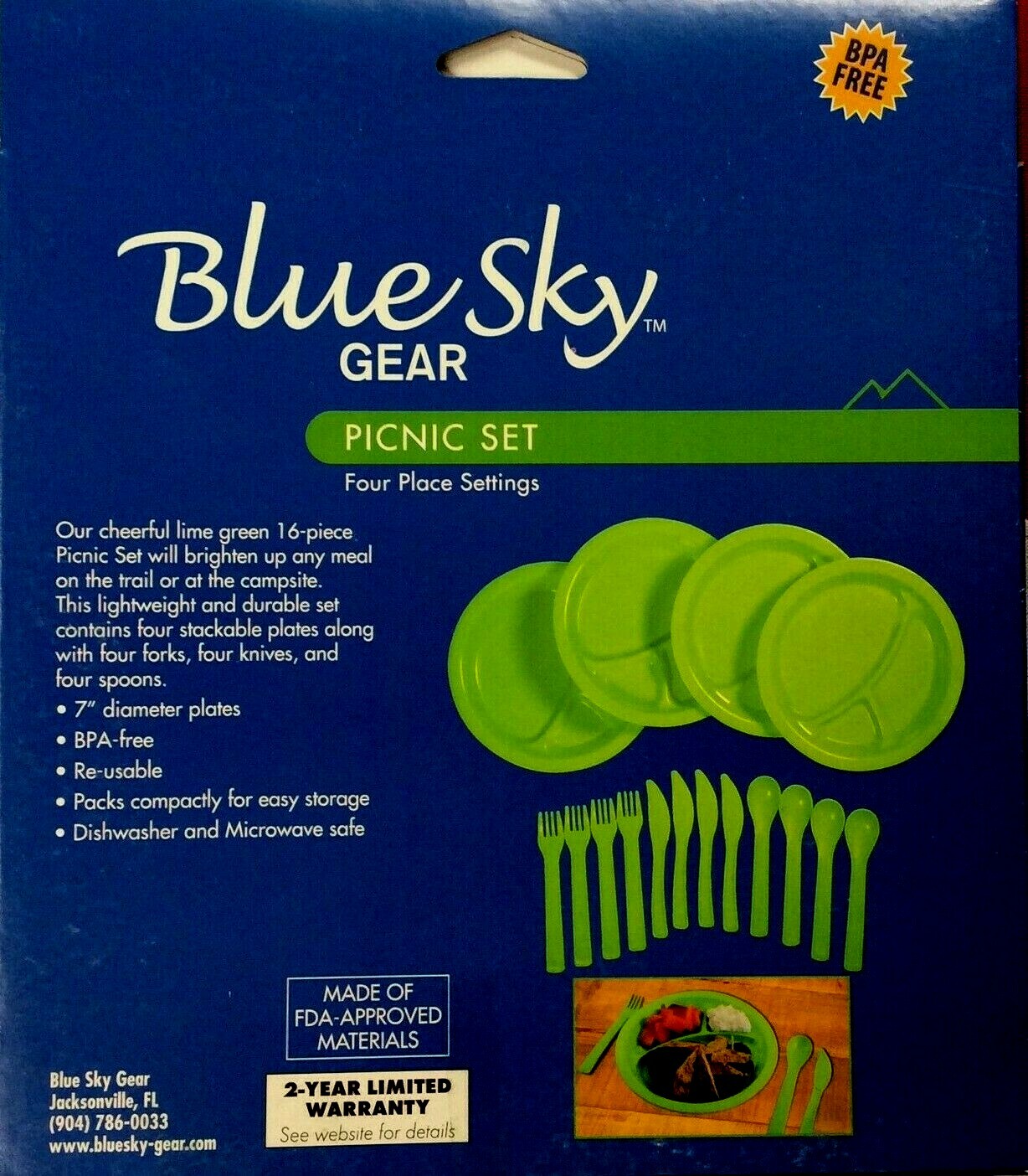 Picnic 4pc plate/utensils emergency camping hiking biking lightweight Green UST
