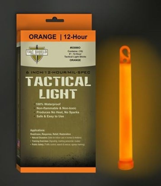 Tac Shield Tactical 12 Hour Light Stick, Orange, 10 Pack 03086O Survival Gear