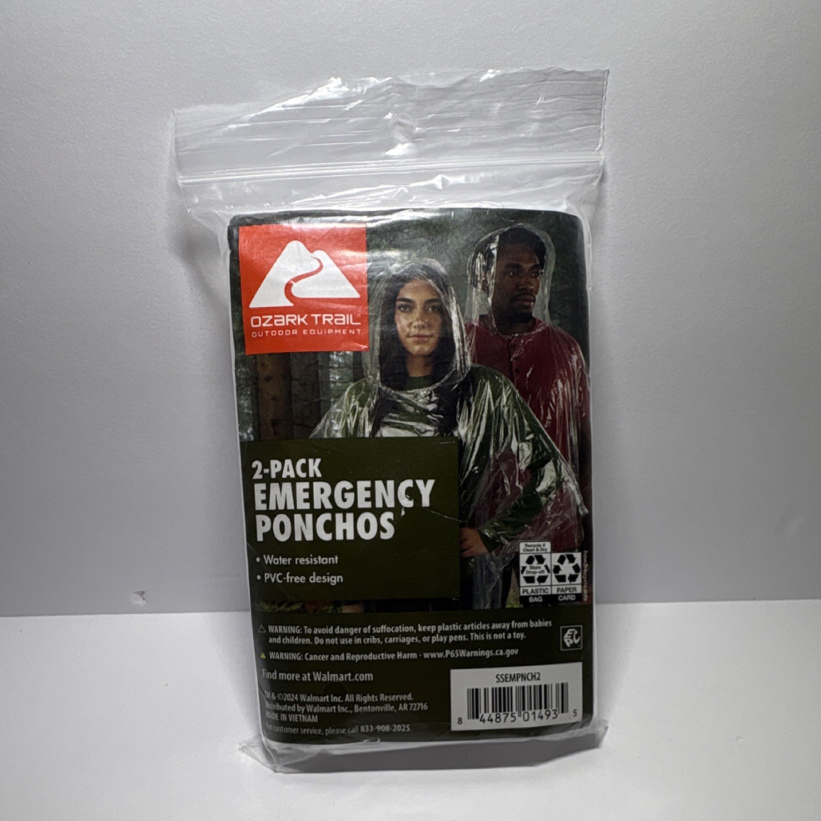 Ozark Trail 2-Pack Emergency Ponchos Water Resistant PVC-Free Clear Red