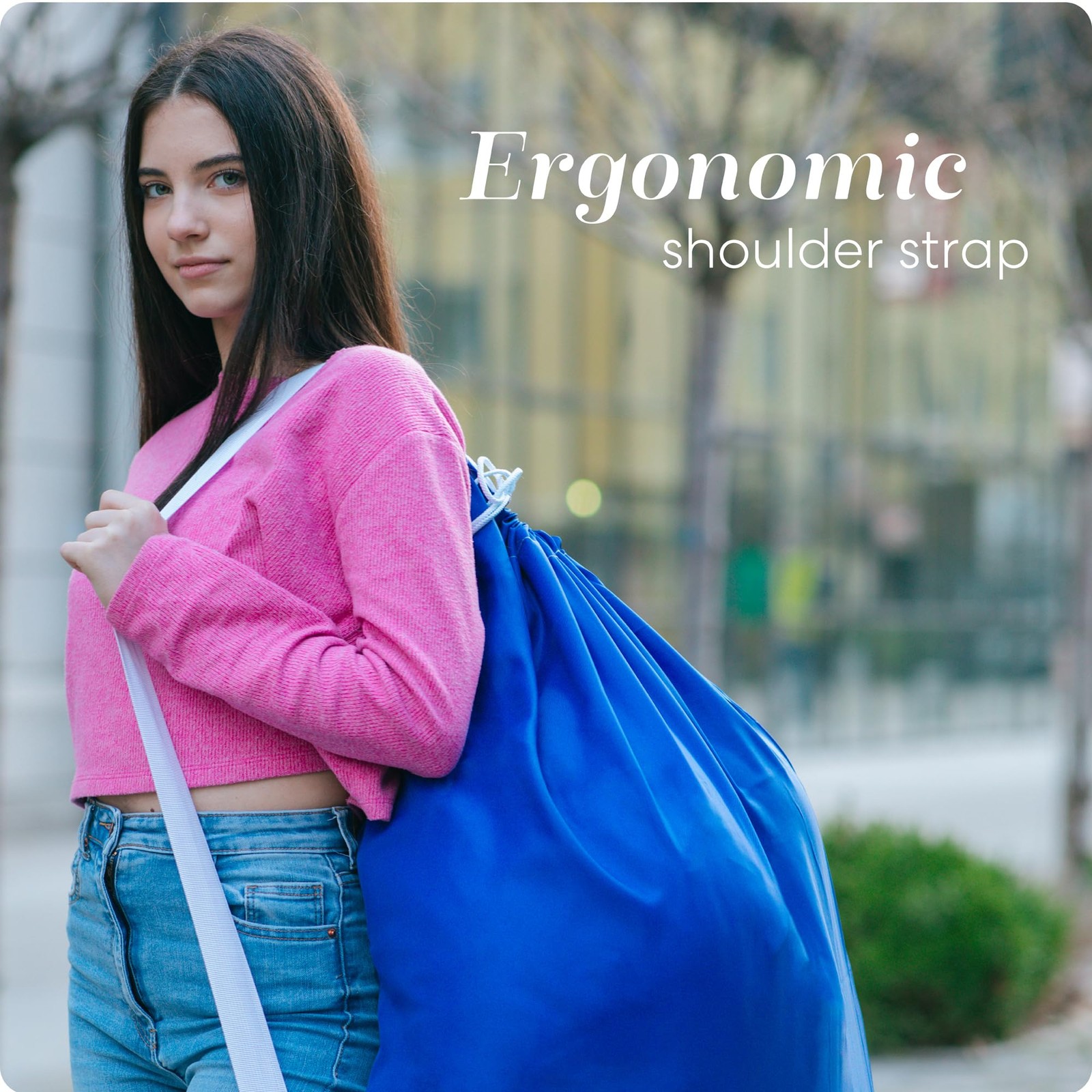Handy Laundry Bag Shoulder Strap Extra Large – Drawstring 1-Pack, Blue