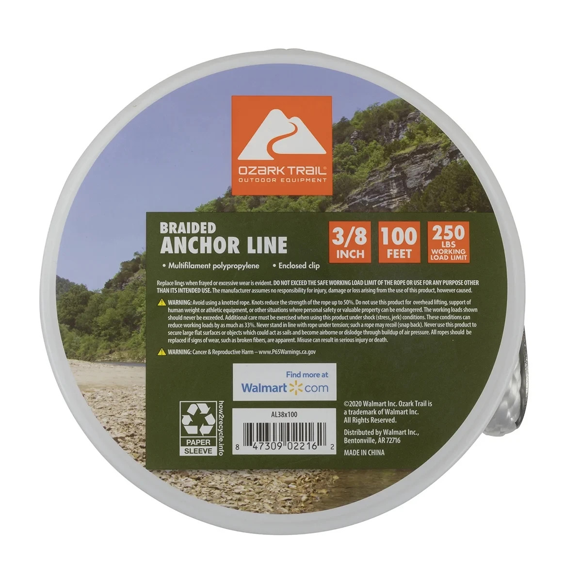(2 pack) Ozark Trail 3/8″x100′ Nylon Braided Marine Anchor Line 100 Foot Length.