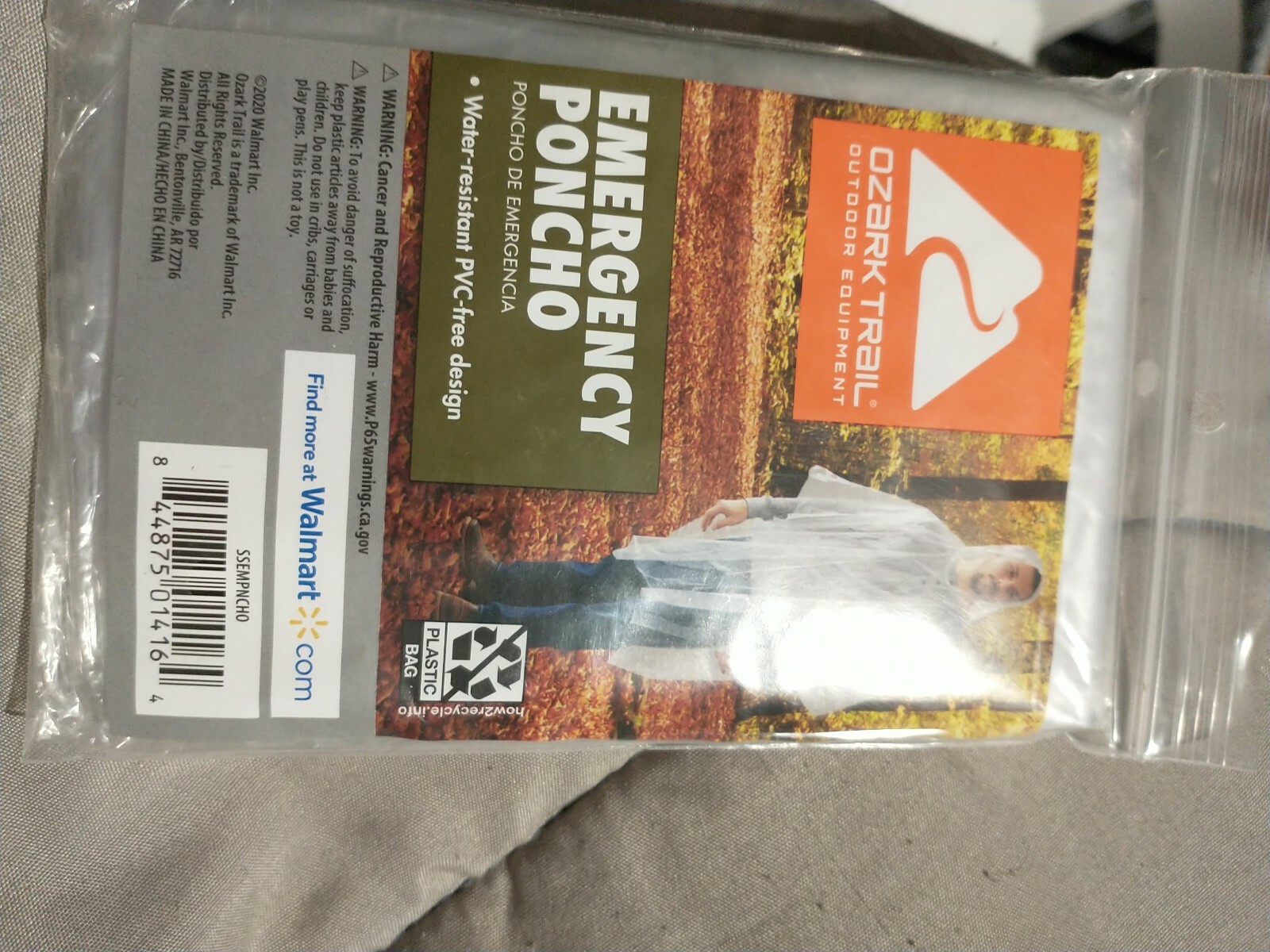 Ozark Trail Clear Hooded One Size Fits Most Emergency Poncho New