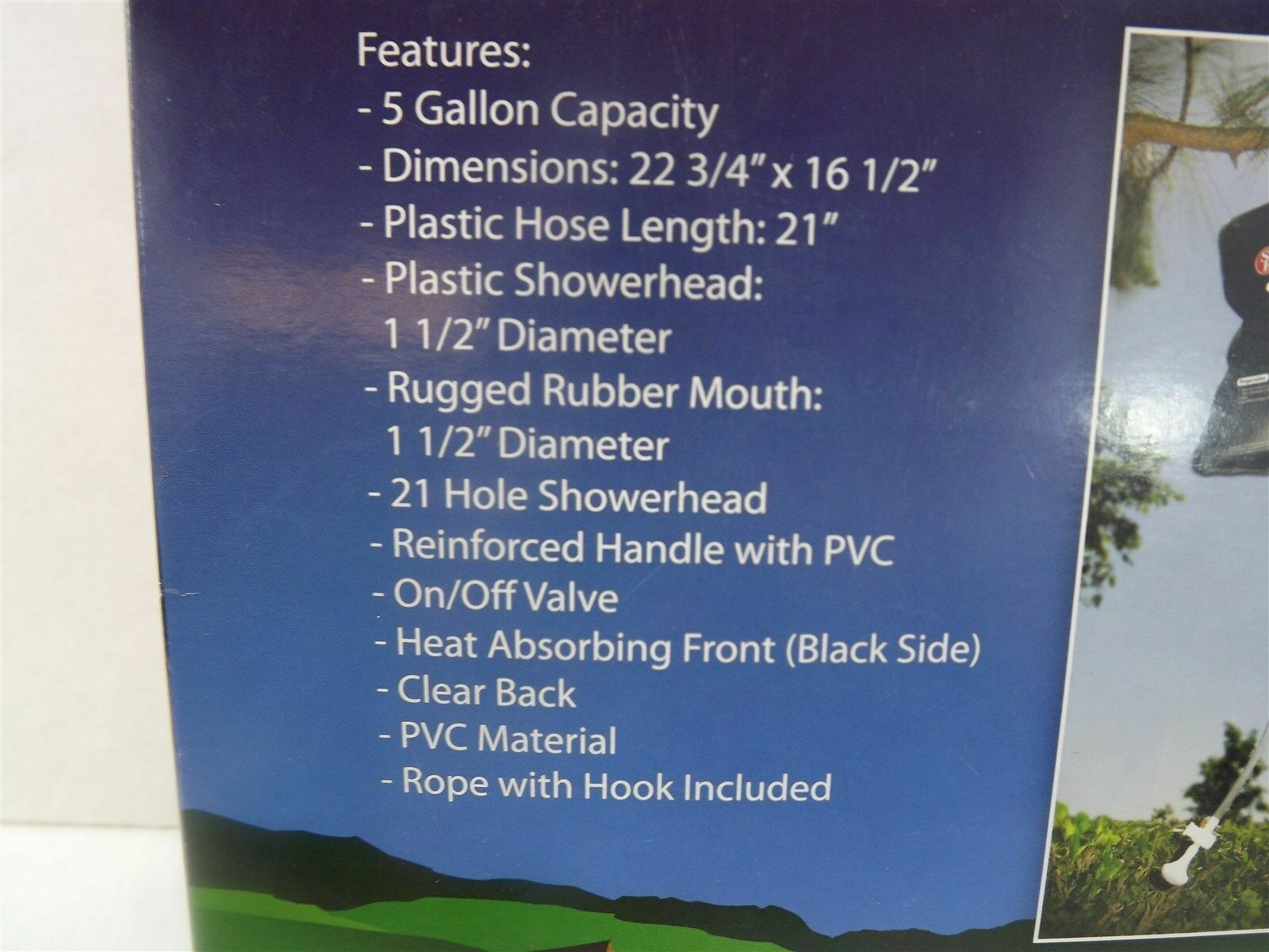 5 Gallon Hanging Solar Heated Camping Shower – New