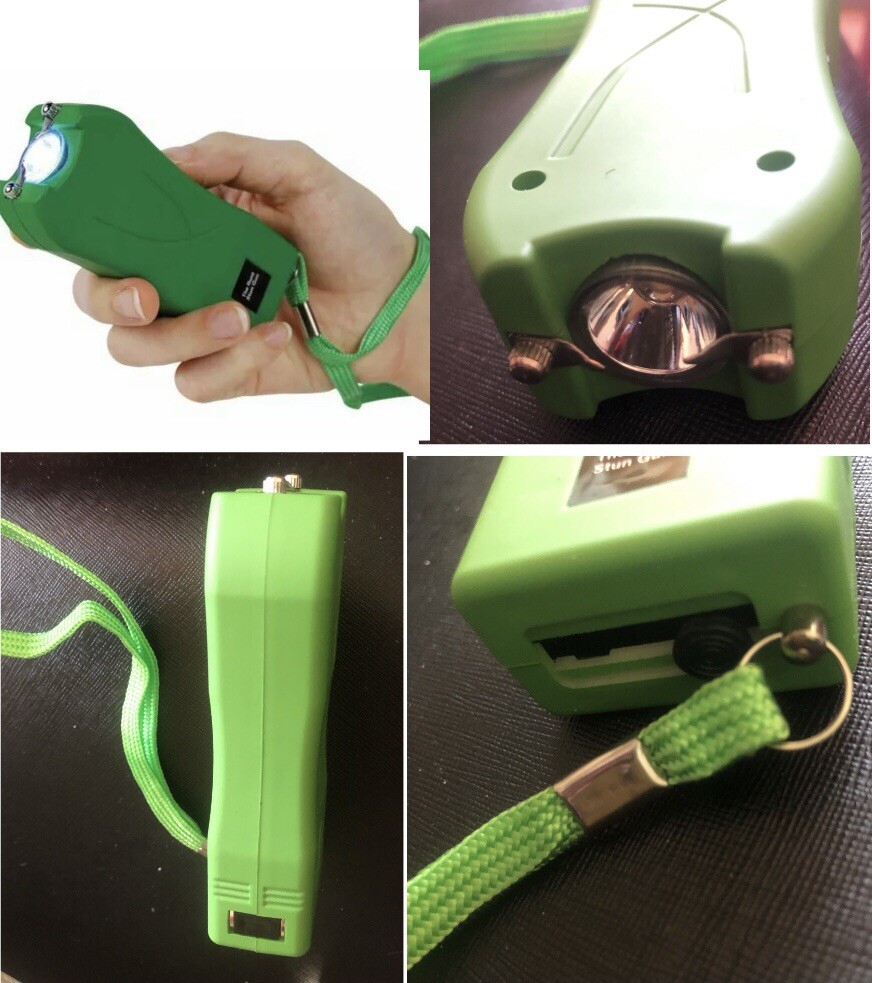911 POLICE 80 MV Rechargeable LED Stun Gun Holster GREEN Walker Jogger Safety