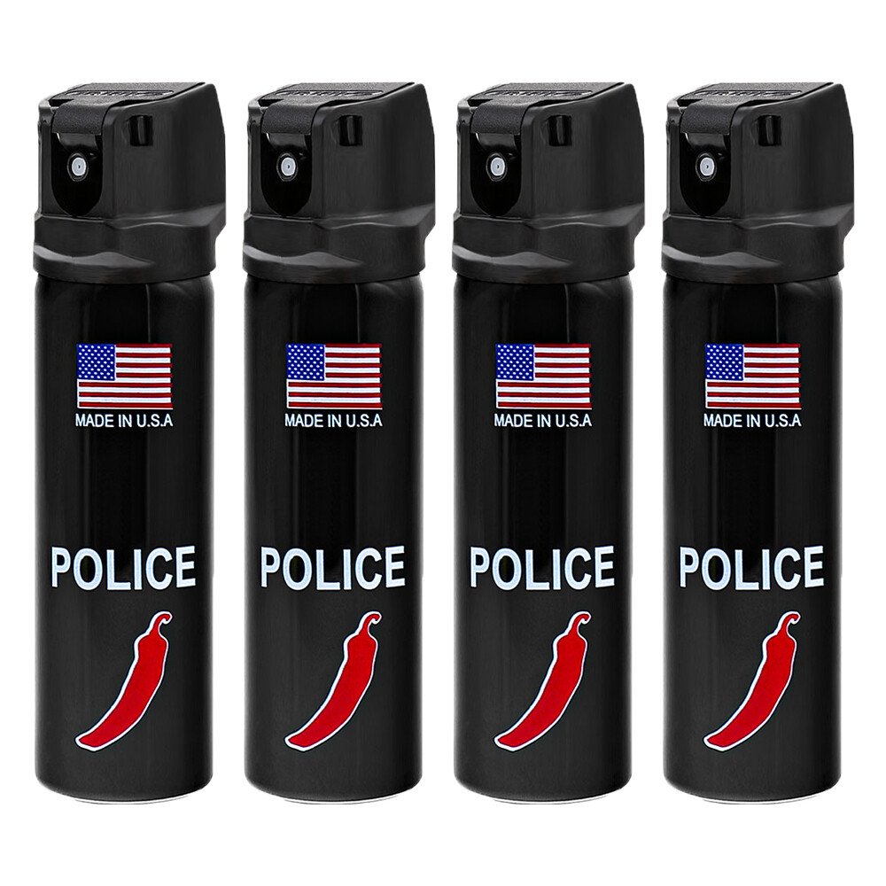 4 PACK POLICE Pepper Spray Maximum Strength Self Defense Security Black 3.7oz