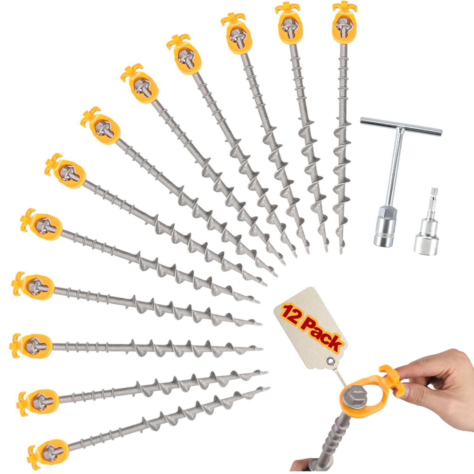 Keltrion 12 PCS Screw in Tent Stakes for Women Men – Ground Anchors Silver