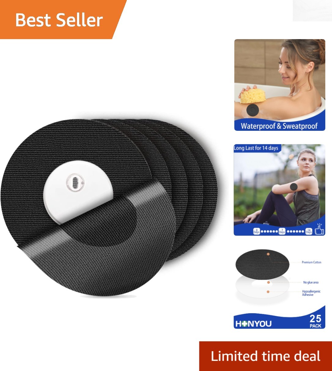 15-Day Waterproof Libre 3 Sensor Covers, Hypoallergenic & Latex-Free – 25 Pack