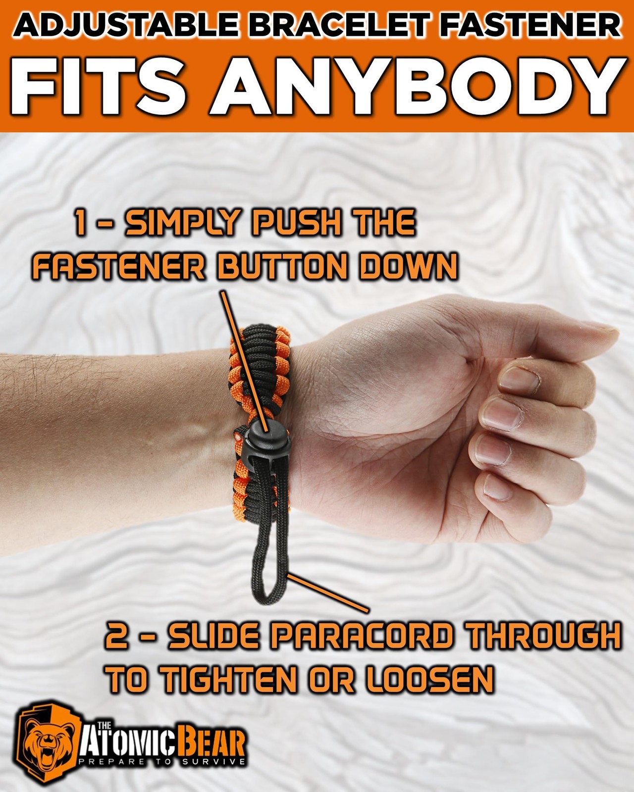 Atomic Bear Paracord Bracelet (2 Pack) – 10 5 inch, Black, Black+Orange