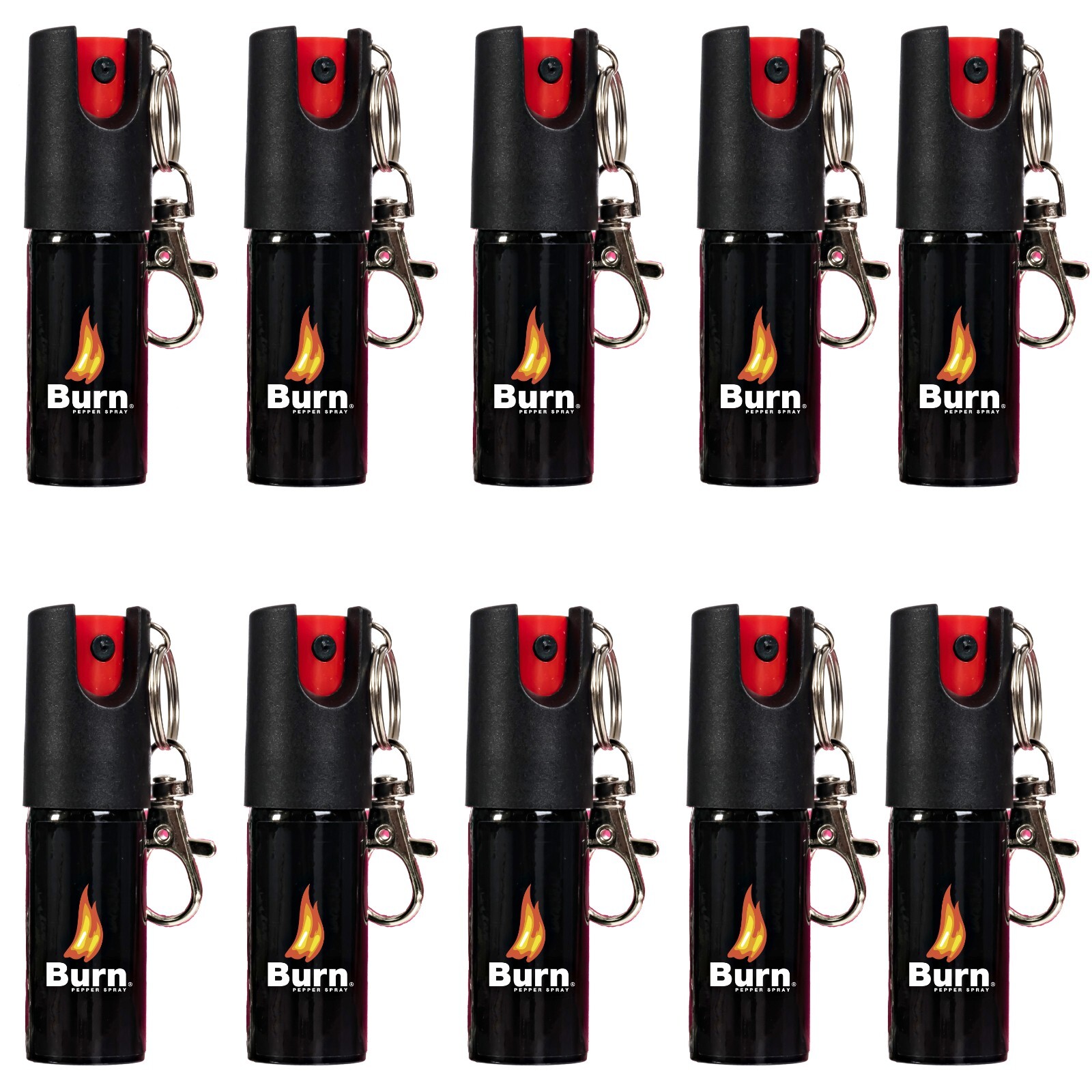 BURN Pepper Spray Bulk 10 Pack .50oz Mini Keyring Keychain Self Defense Security