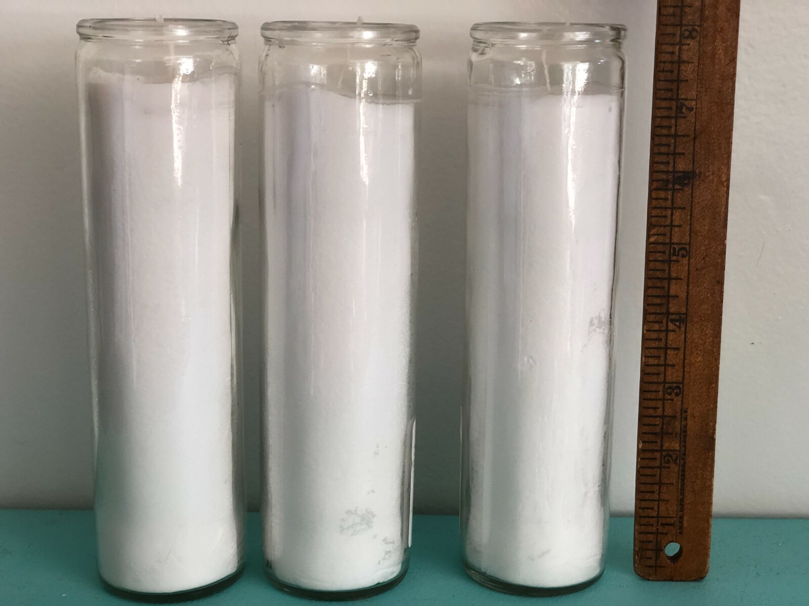 3x Original 80 Hour Hand Crafted White Candles. 3x Beautiful Glass Case