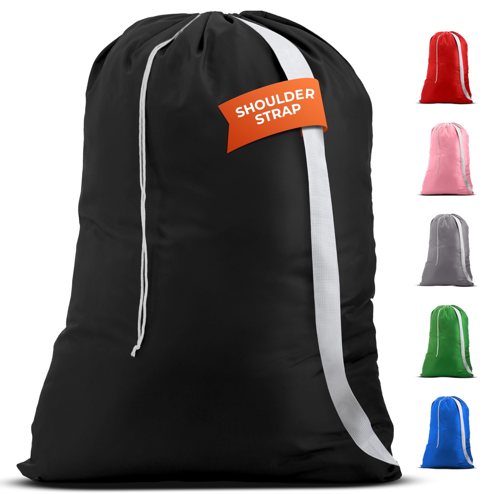 Handy Laundry Bag Shoulder Strap Extra Large – Drawstring 1-Pack, Black