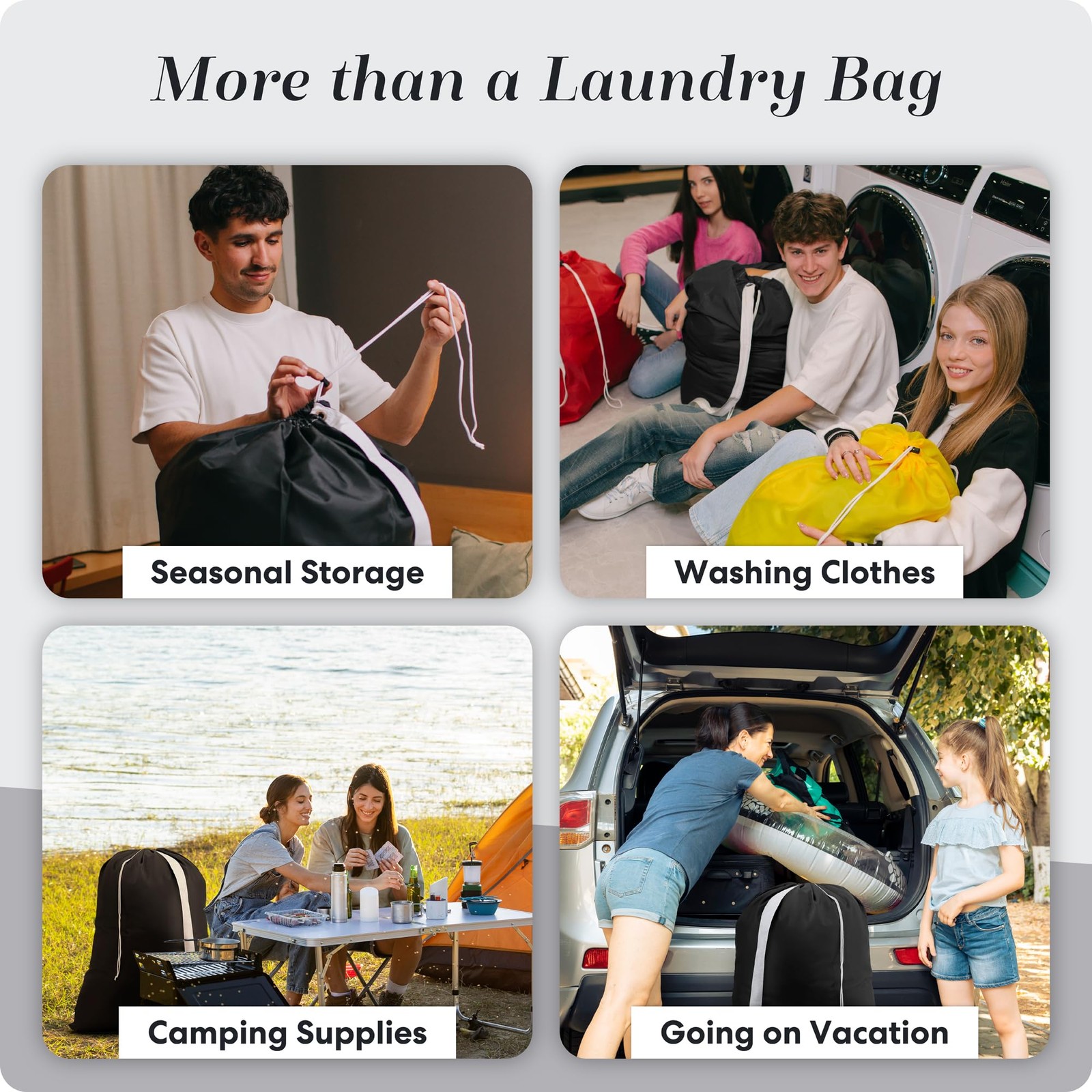Handy Laundry Bag Shoulder Strap Extra Large – Drawstring 1-Pack, Black